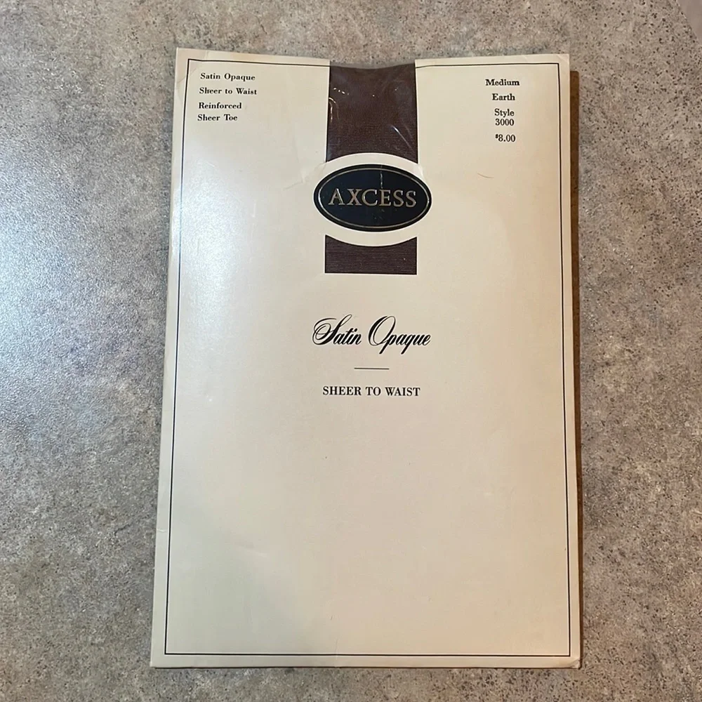 Axcess DeadStock Satin Opque pantyhose Medium Earth Style 3000 Sheer Toe NEW